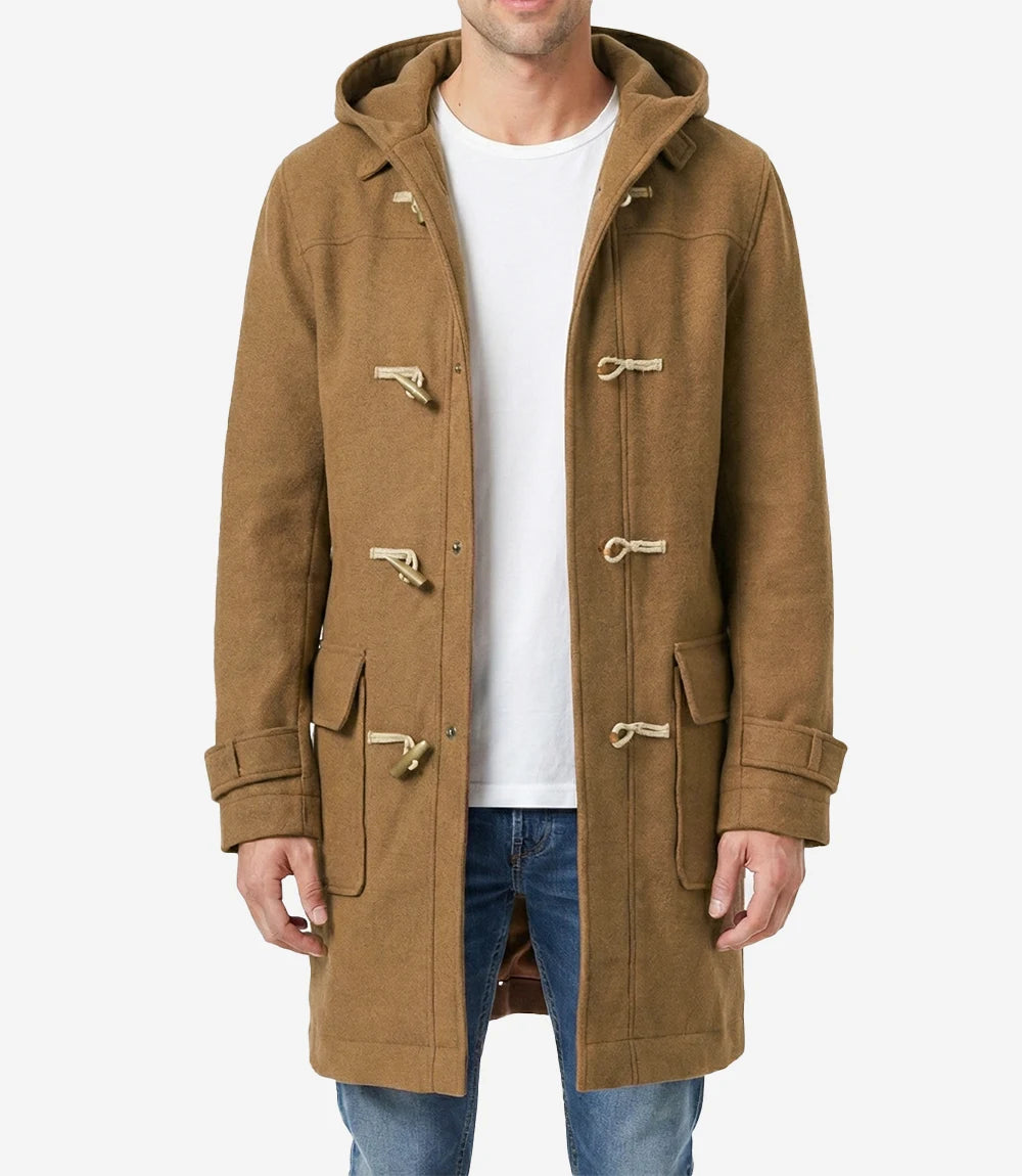 Camel Brown Hooded Duffle Coat