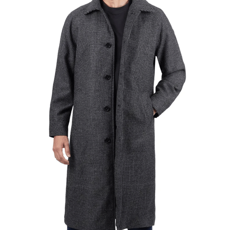 Lynwood Mens Charcoal Grey Shirt Collar Long Wool Coat