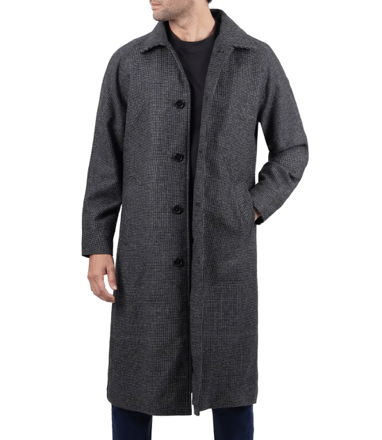 Lynwood Mens Charcoal Grey Shirt Collar Long Wool Coat