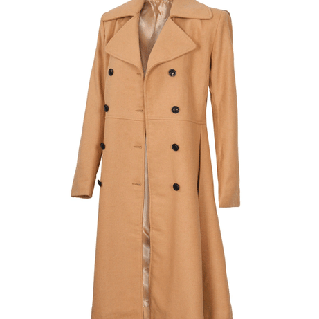 Women's Beige Double-Breasted Wool Overcoat