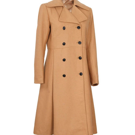 Women's Beige Double-Breasted Wool Overcoat