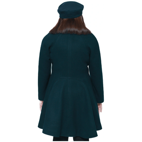 Ana Womens Forest Green Double Breasted Flare Wool Coat - Regular Fit