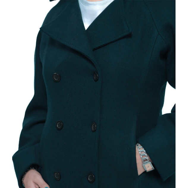 Ana Womens Forest Green Double Breasted Flare Wool Coat - Regular Fit