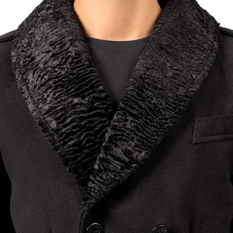 Brewer Mens Black Fur Collar Wool Coat