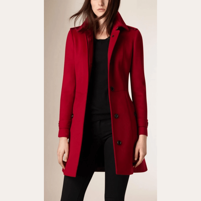 Women Luxurious Red Long Wool Coat for Winter