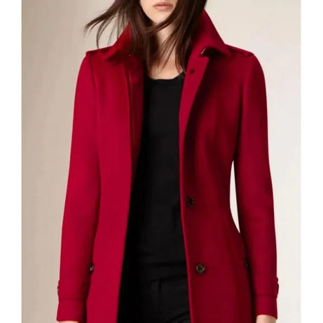 Women Luxurious Red Long Wool Coat for Winter