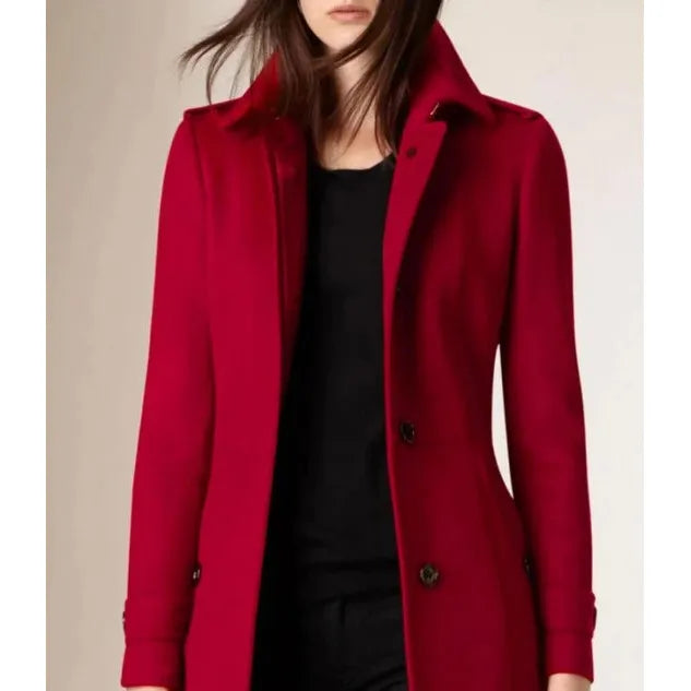 Women Luxurious Red Long Wool Coat for Winter