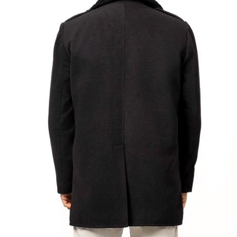 Brewer Mens Black Fur Collar Wool Coat