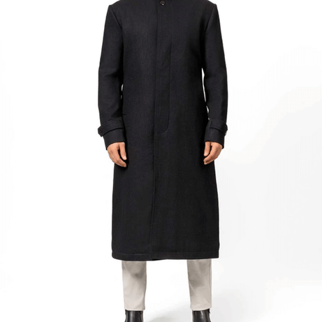 McGhee Mens Black Long Wool Overcoat