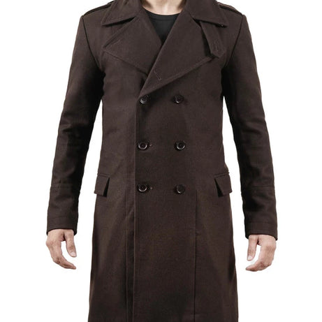 Mens Double Breasted Chocolate Brown Wool Coat