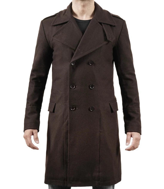 Mens Double Breasted Chocolate Brown Wool Coat
