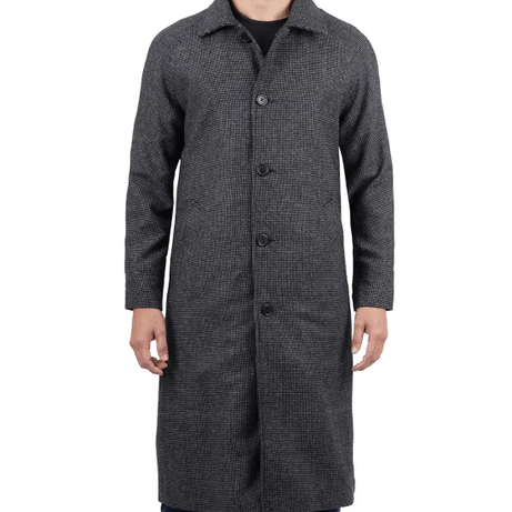Lynwood Mens Charcoal Grey Shirt Collar Long Wool Coat