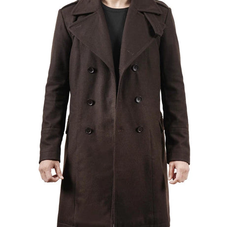 Mens Double Breasted Chocolate Brown Wool Coat