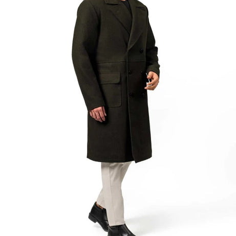 Modern Fit Double Breasted Military Green Trench Coat