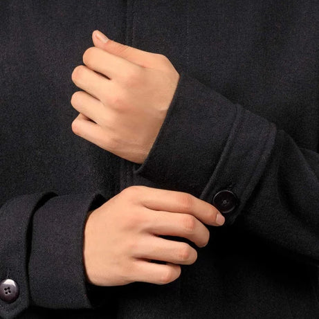 McGhee Mens Black Long Wool Overcoat