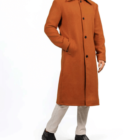 Ferdinand Mens Rust Long Wool Overcoat