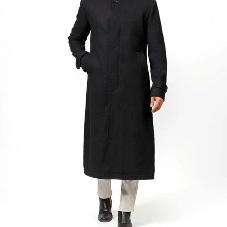 McGhee Mens Black Long Wool Overcoat