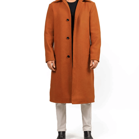 Ferdinand Mens Rust Long Wool Overcoat