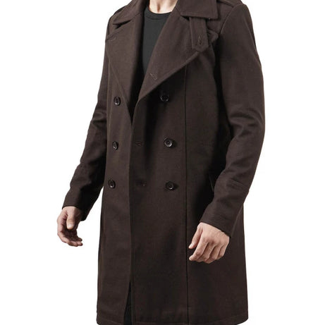 Mens Double Breasted Chocolate Brown Wool Coat