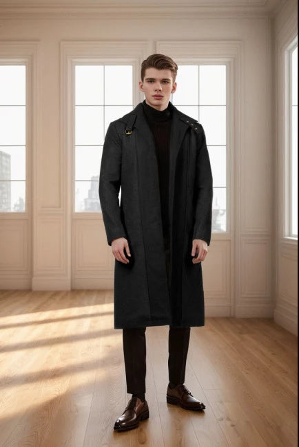 Abbate Dark Grey Long Mens Wool Coat