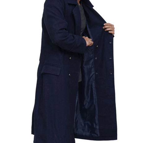 Navy Blue Men's Wool Overcoat - Military Long Coat