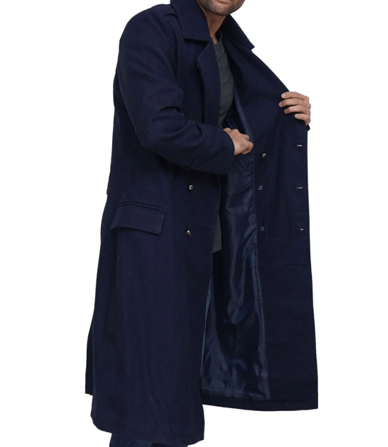 Navy Blue Men s Wool Overcoat Military Long Coat The Wool Maker
