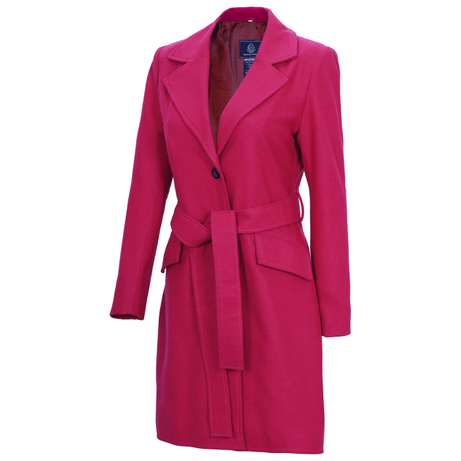 Womens Pink Notch Lapel Wool Wrap Coat