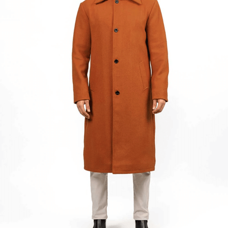 Ferdinand Mens Rust Long Wool Overcoat