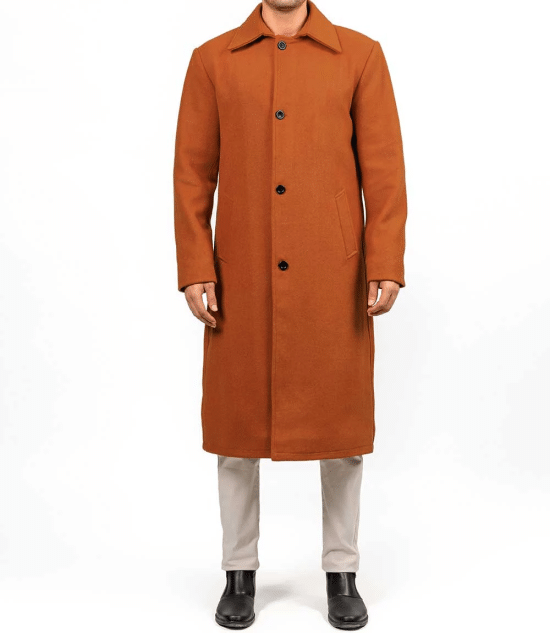 Ferdinand Mens Rust Long Wool Overcoat