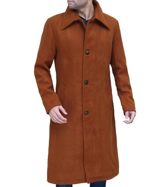 Trenton Tan Long Mens Wool Coat