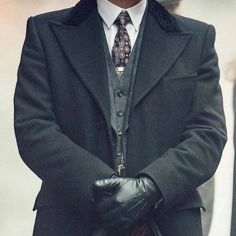 Shelby Gangster Long Wool Mens Black Overcoat