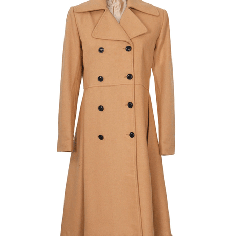 Women's Beige Double-Breasted Wool Overcoat