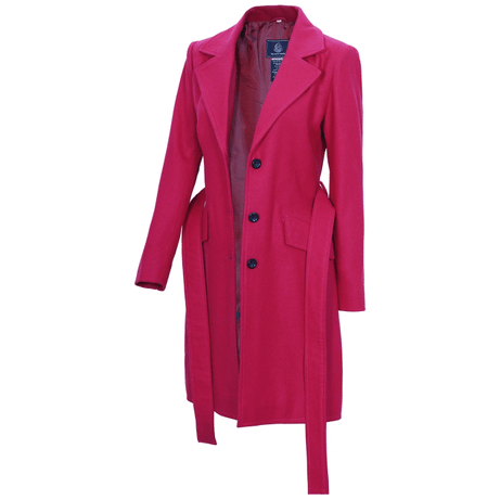 Womens Pink Notch Lapel Wool Wrap Coat