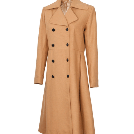 Women's Beige Double-Breasted Wool Overcoat