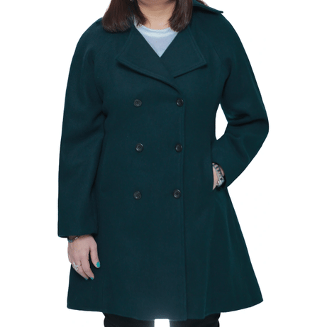 Ana Womens Forest Green Double Breasted Flare Wool Coat - Regular Fit