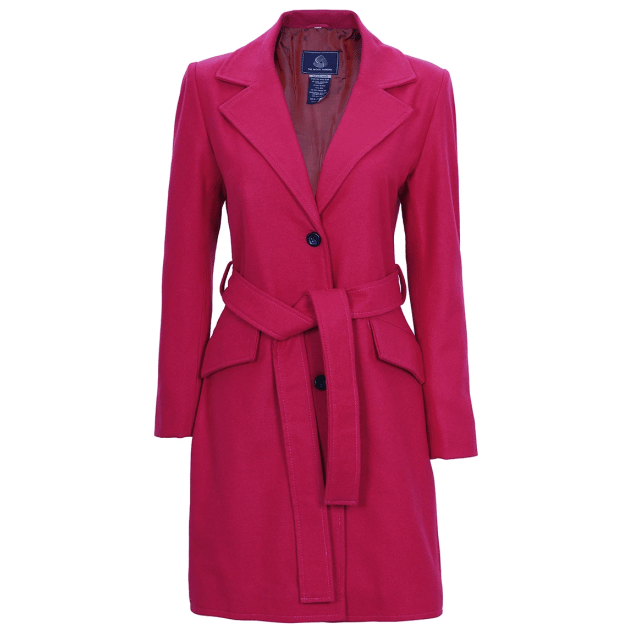 Womens Pink Notch Lapel Wool Wrap Coat