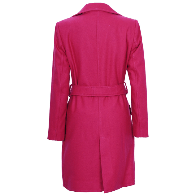 Womens Pink Notch Lapel Wool Wrap Coat