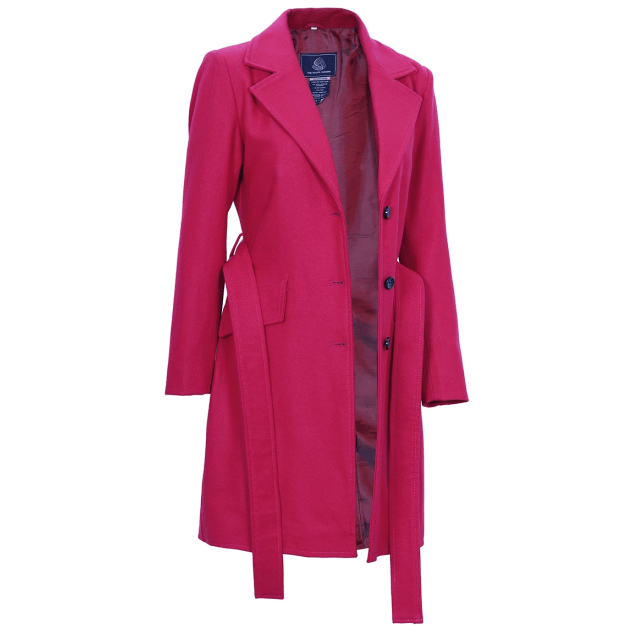 Womens Pink Notch Lapel Wool Wrap Coat