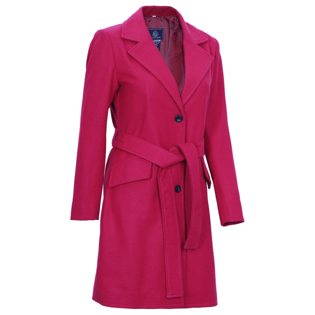 Womens Pink Notch Lapel Wool Wrap Coat