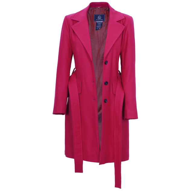 Womens Pink Notch Lapel Wool Wrap Coat