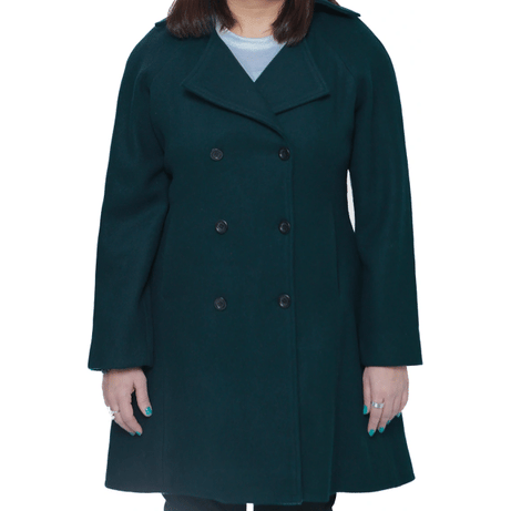 Ana Womens Forest Green Double Breasted Flare Wool Coat - Regular Fit